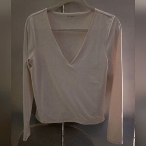 Old Navy Cream V-Neck Long Sleeve Top